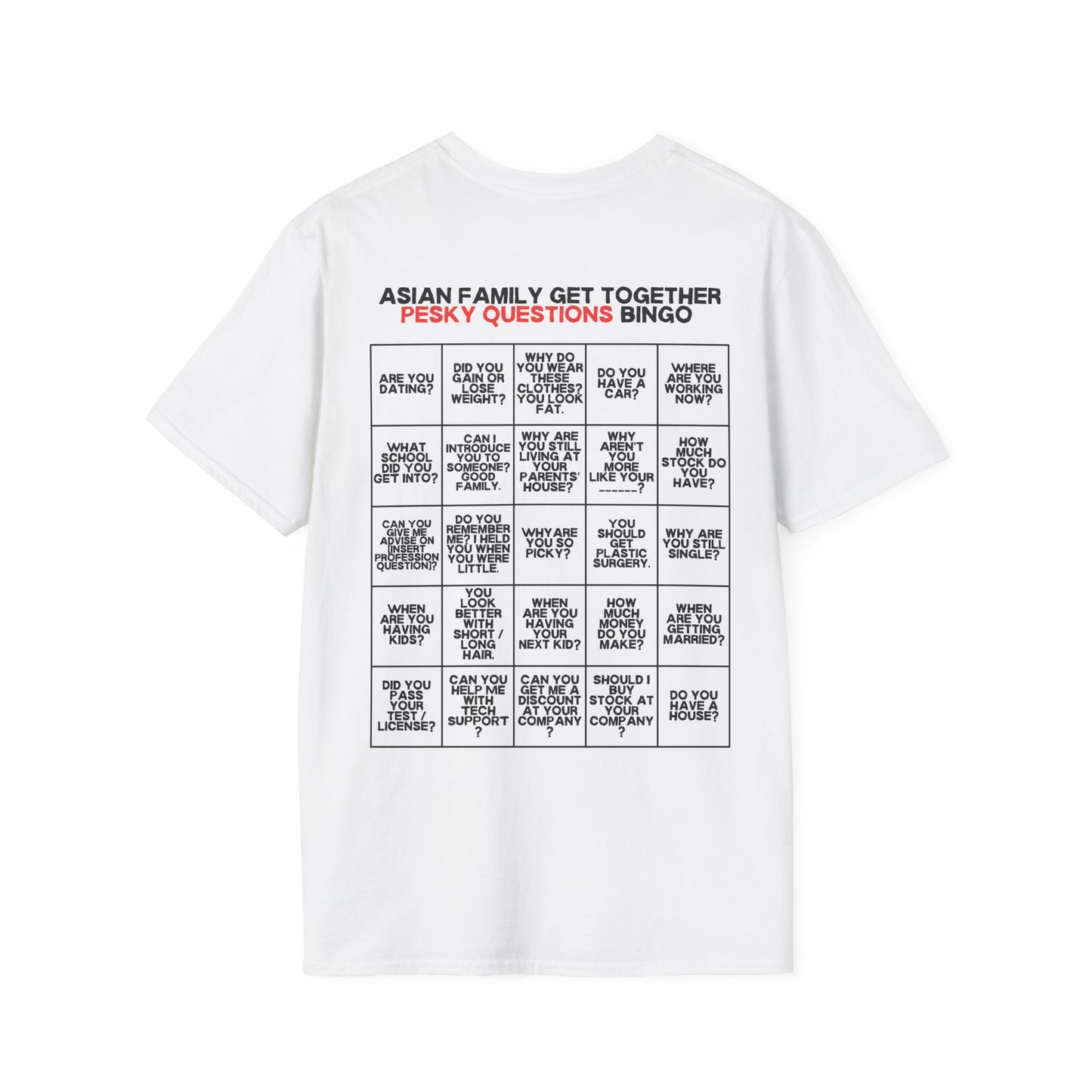 Unisex “Pesky Questions” Asian Family Gathering Bingo T-Shirt