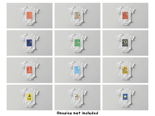 Baby’s First Year Milestones – Set of 12 Illustrated Heat Transfer Vinyl Designs (3.5” x 4.5”)