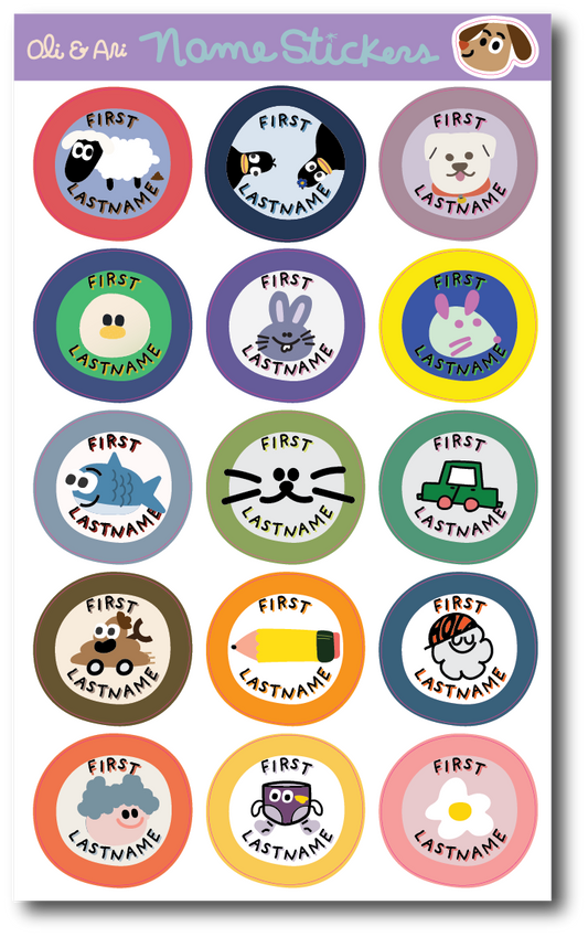 Customized Name Stickers - Happy Round Stickies